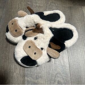 Marshalls Cow Print Slippers - Black and White